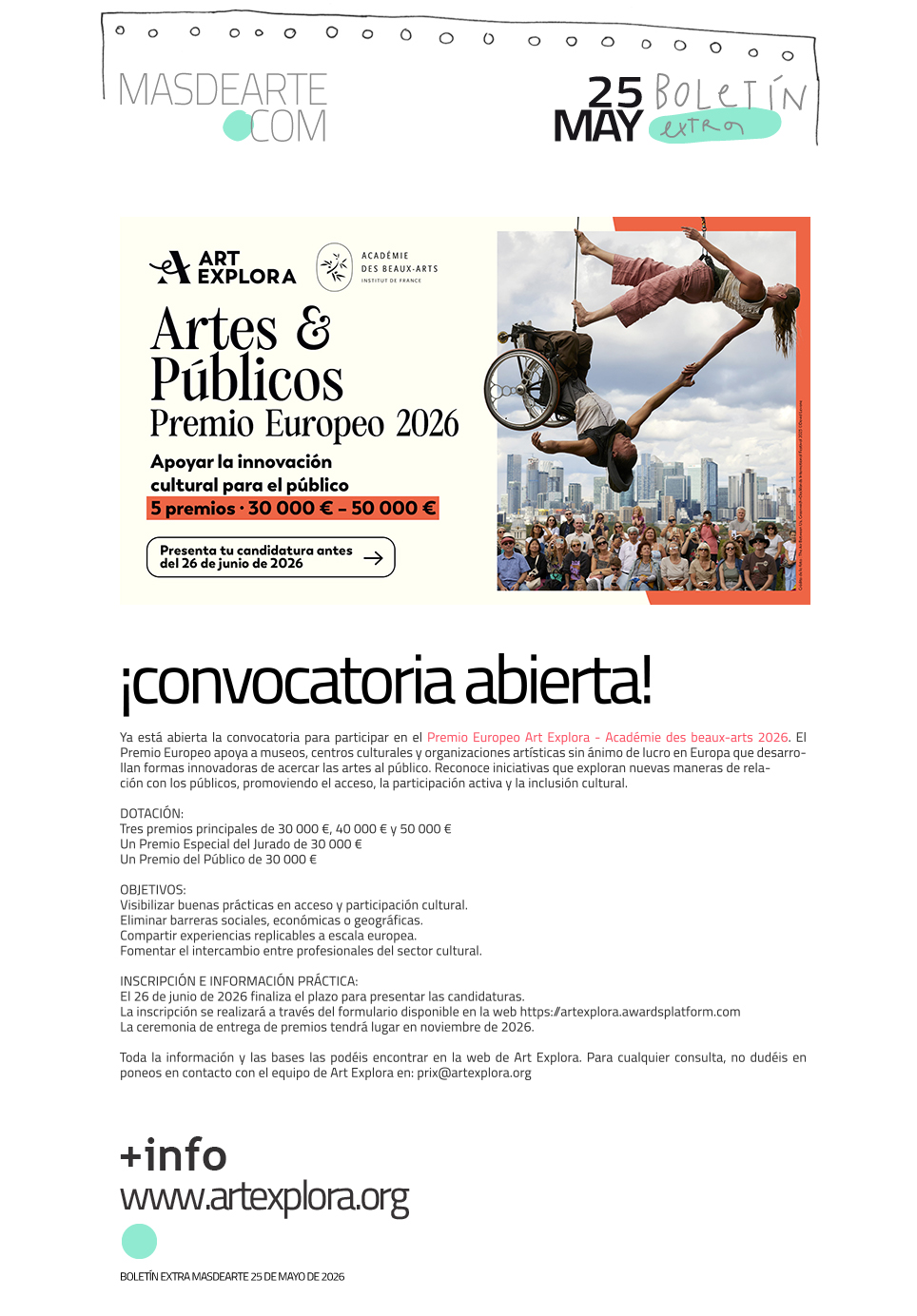 Extra masdearte: Premio Europeo Art Explora - Académie des beaux-arts 2026