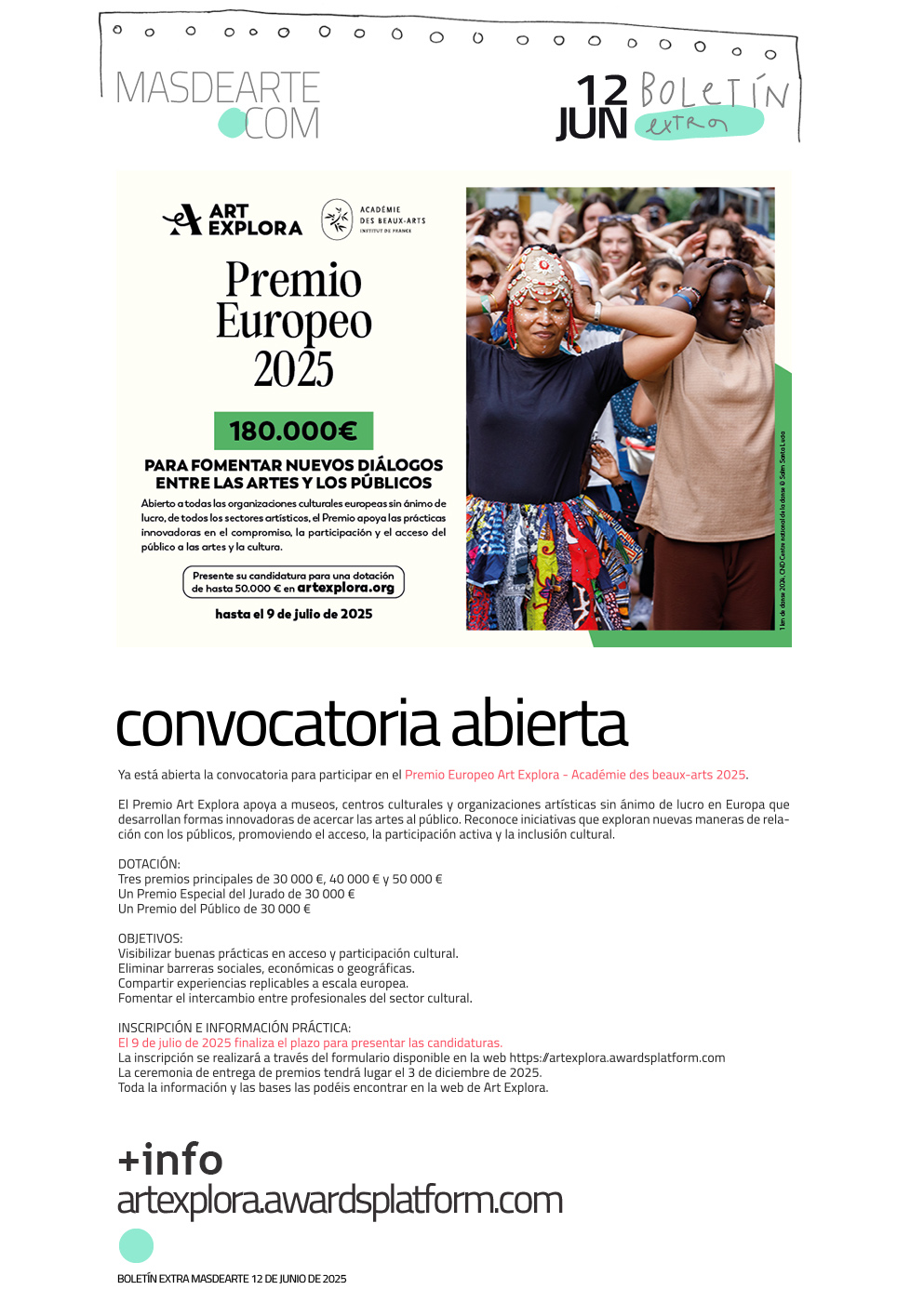 Extra masdearte: nueva edición del Premio
 Art Explora – Académie des beaux-arts. Convocatoria abierta hasta el 9 de julio de 2025