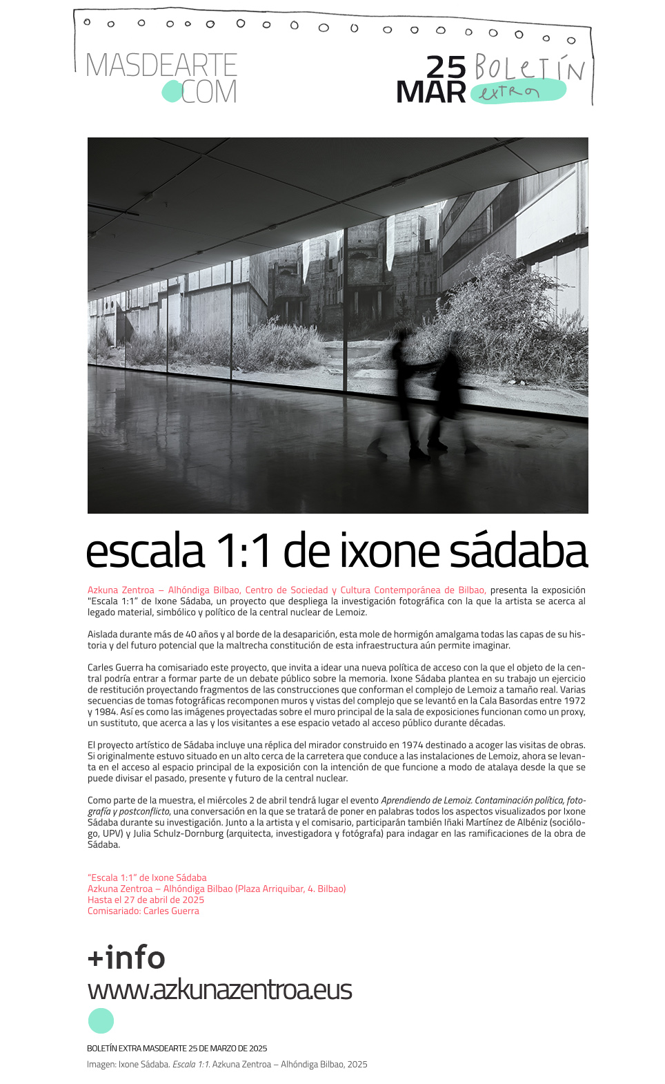 Extra masdearte: Azkuna Zentroa presenta
 el proyecto 'Escala 1:1' de la artista Ixone Sádaba