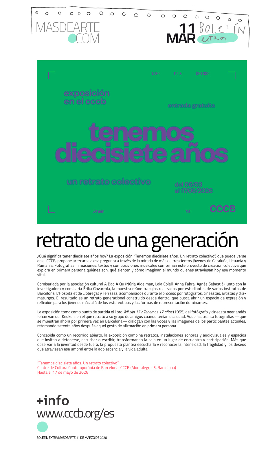 Extra masdearte: Tenemos diecisiete años. Un retrato colectivo en el CCCB