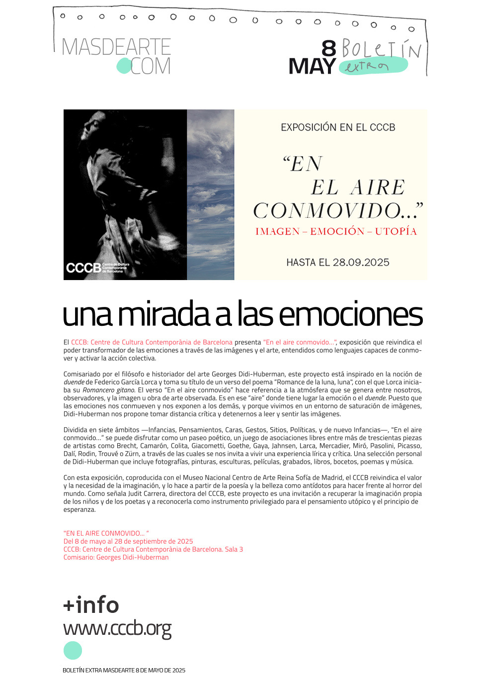 Extra masdearte: el CCCB presenta "En el aire conmovido..."
Imagen, emoción, utopía
Hasta el 28 de septiembre de 2025