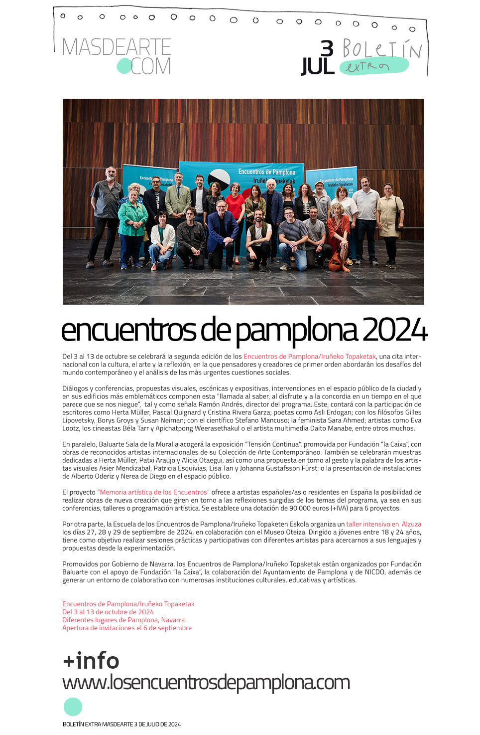 Extra masdearte: vuelven Los Encuentros
 de Pamplona. Del 3 al 13 de octubre de 2024
