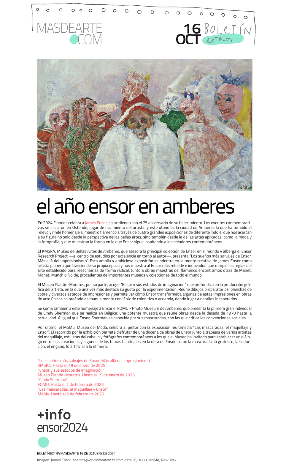 Cuatro exposiciones celebran a Ensor en Amberes, cuando se cumplen 75 años de su muerte. Año Ensor 2024