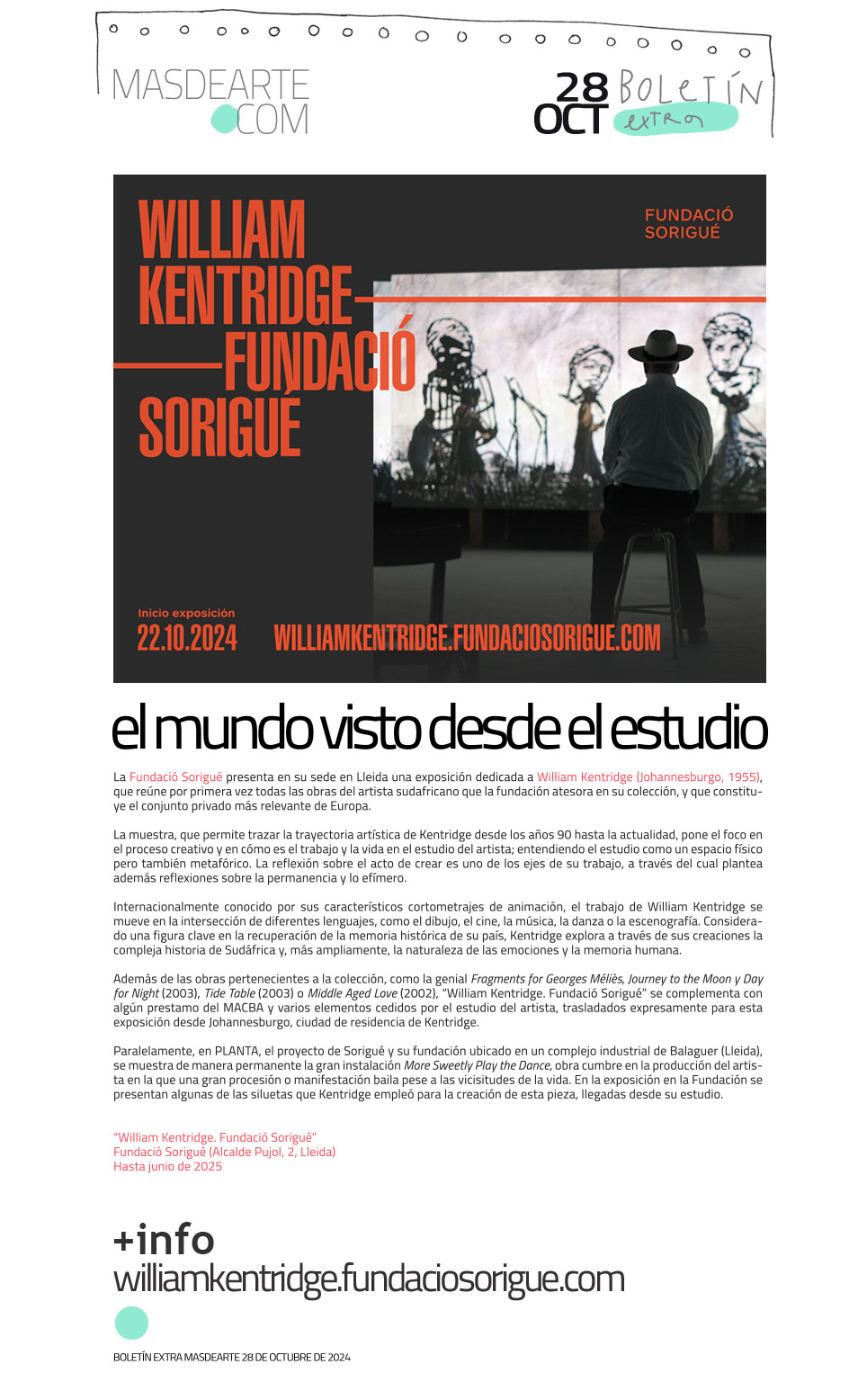 Extra masdearte: William Kentridge, y su
 proceso creativo, en la Fundació Sorigué