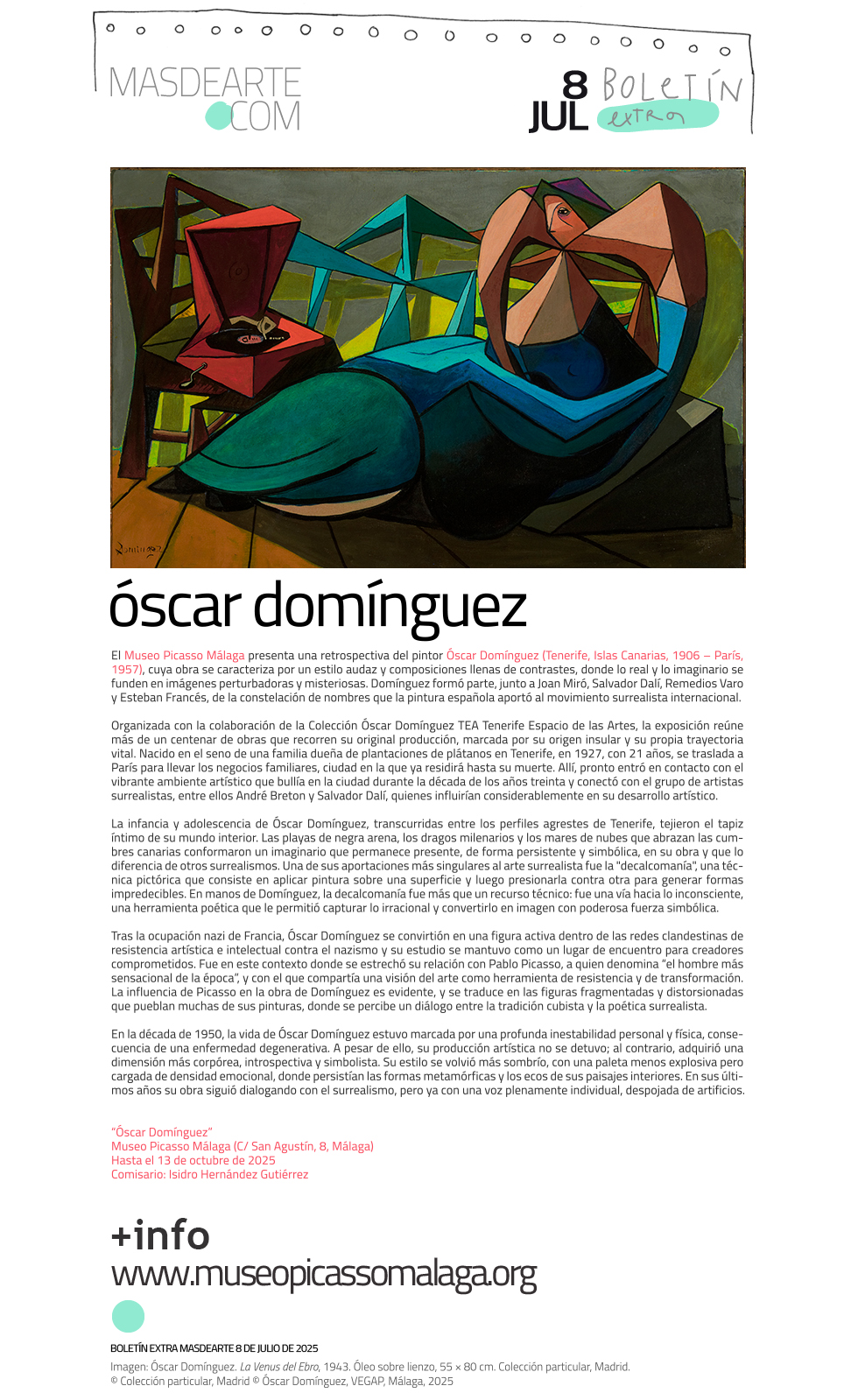 Extra masdearte: el Museo Picasso Málaga
 dedica una retrospectiva a Óscar Domínguez
