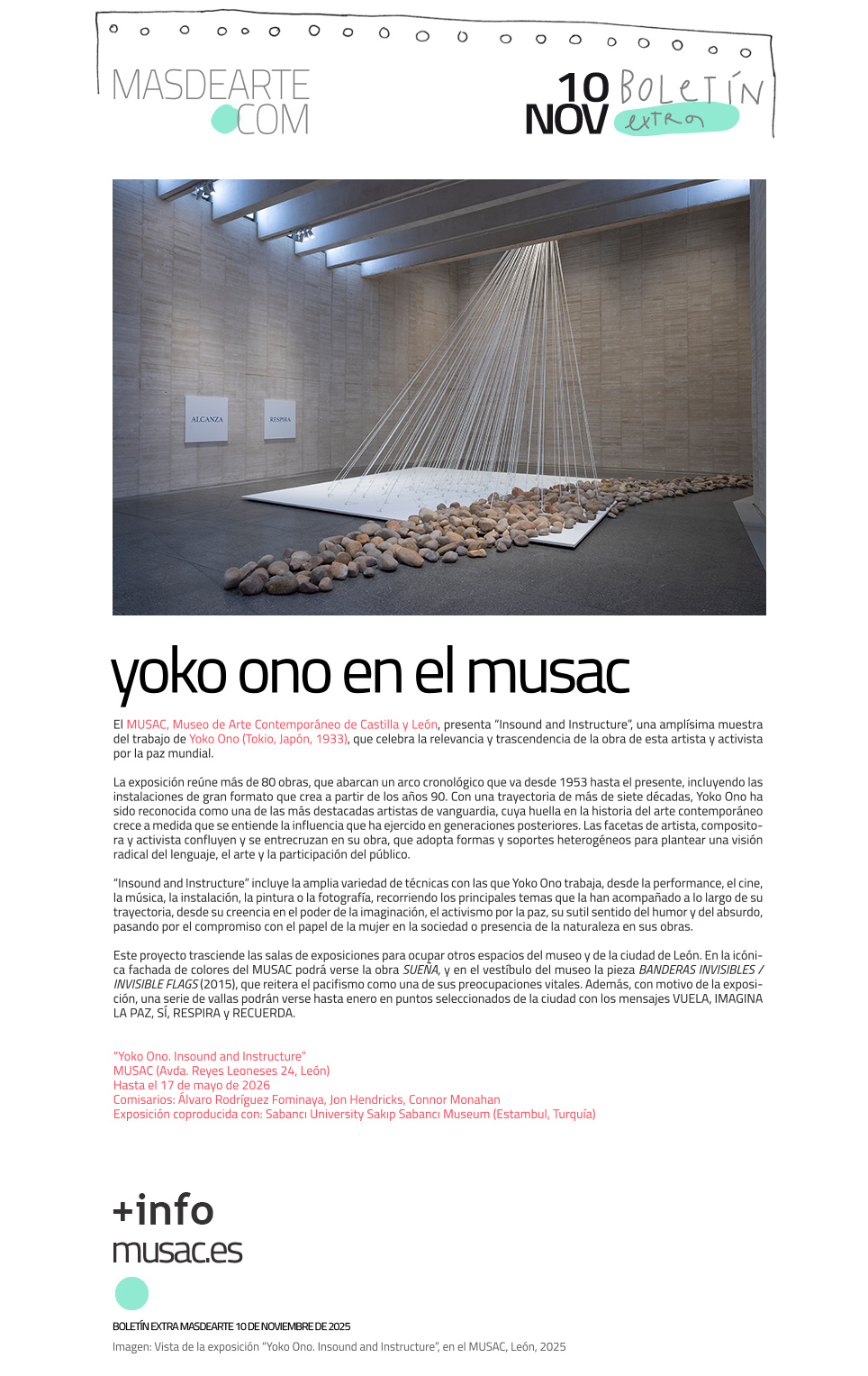 Extra masdearte: Yoko Ono. Insound and Instructure, en el MUSAC