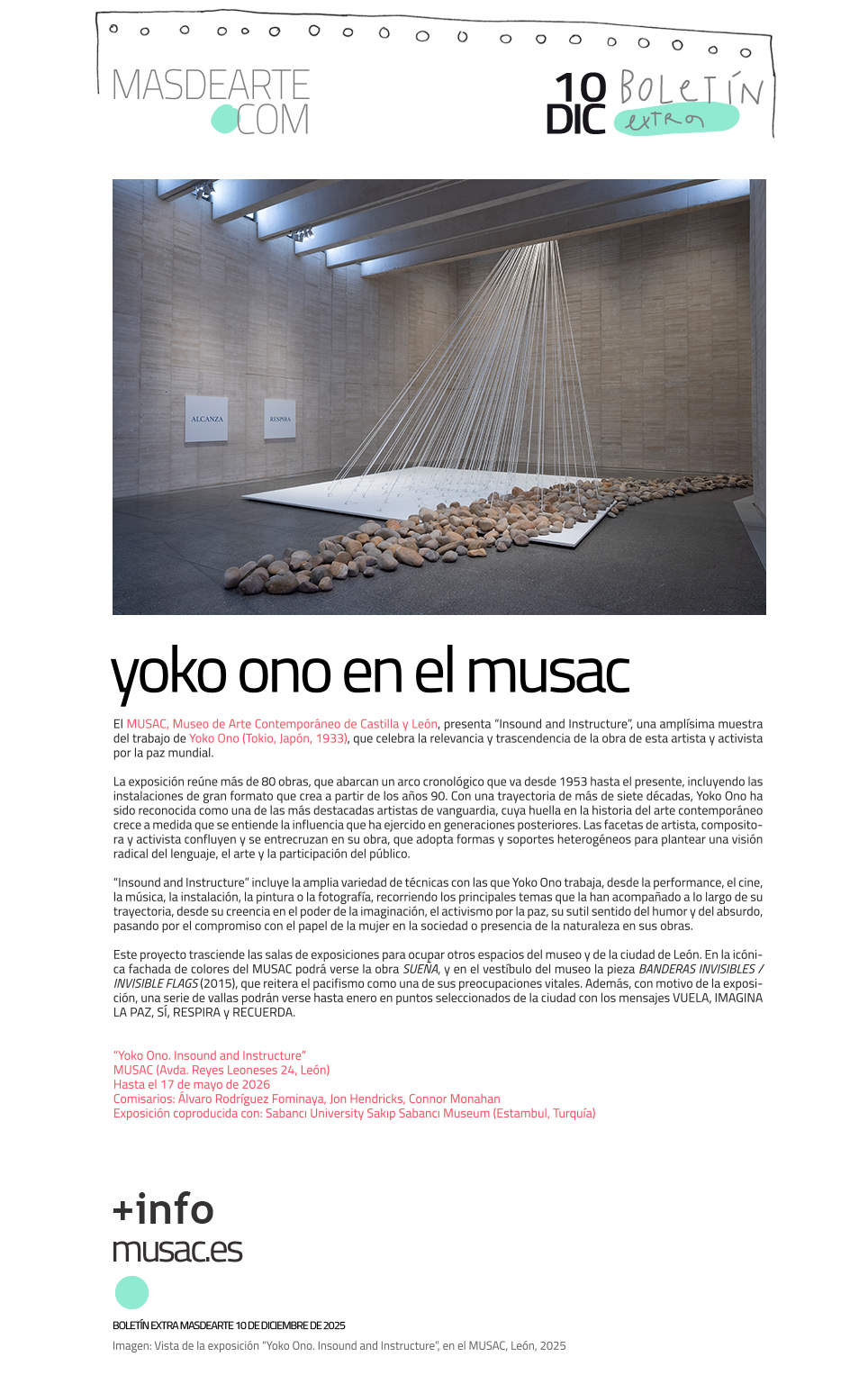'Insound and Instructure', retrospectiva
 de Yoko Ono en el MUSAC. Hasta el 17 de mayo de 2026