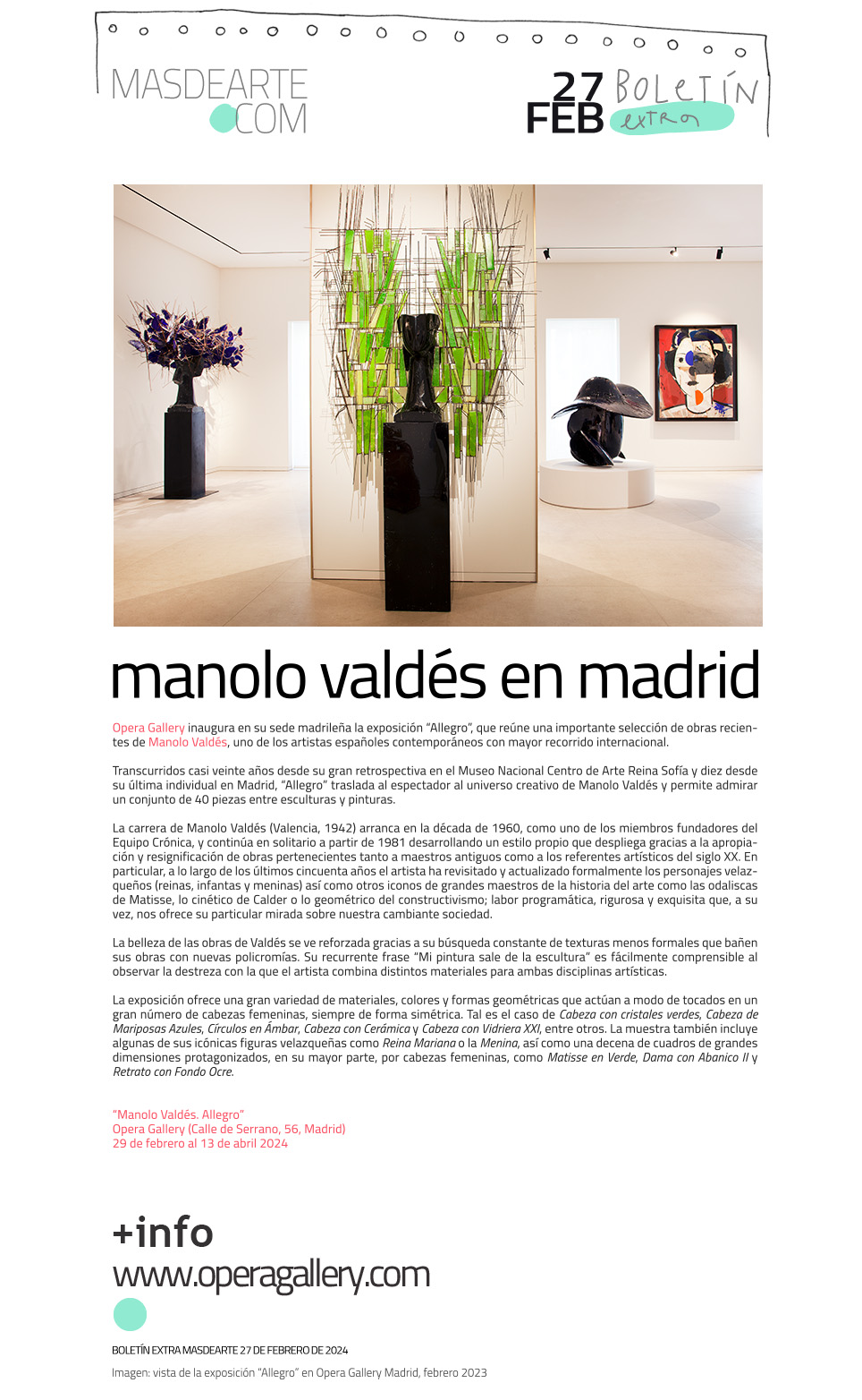 Opera Gallery presenta en su sede madrileña
 la exposición Allegro, de Manolo Valdés 