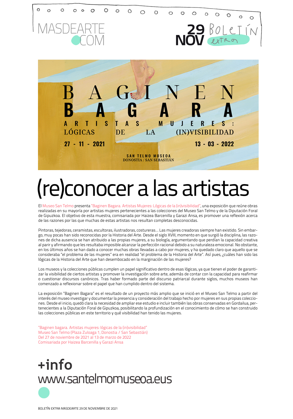 Extra masdearte: Baginen Bagara. Artistas Mujeres: Lógicas de la (in)visibilidad en Museo San Telmo