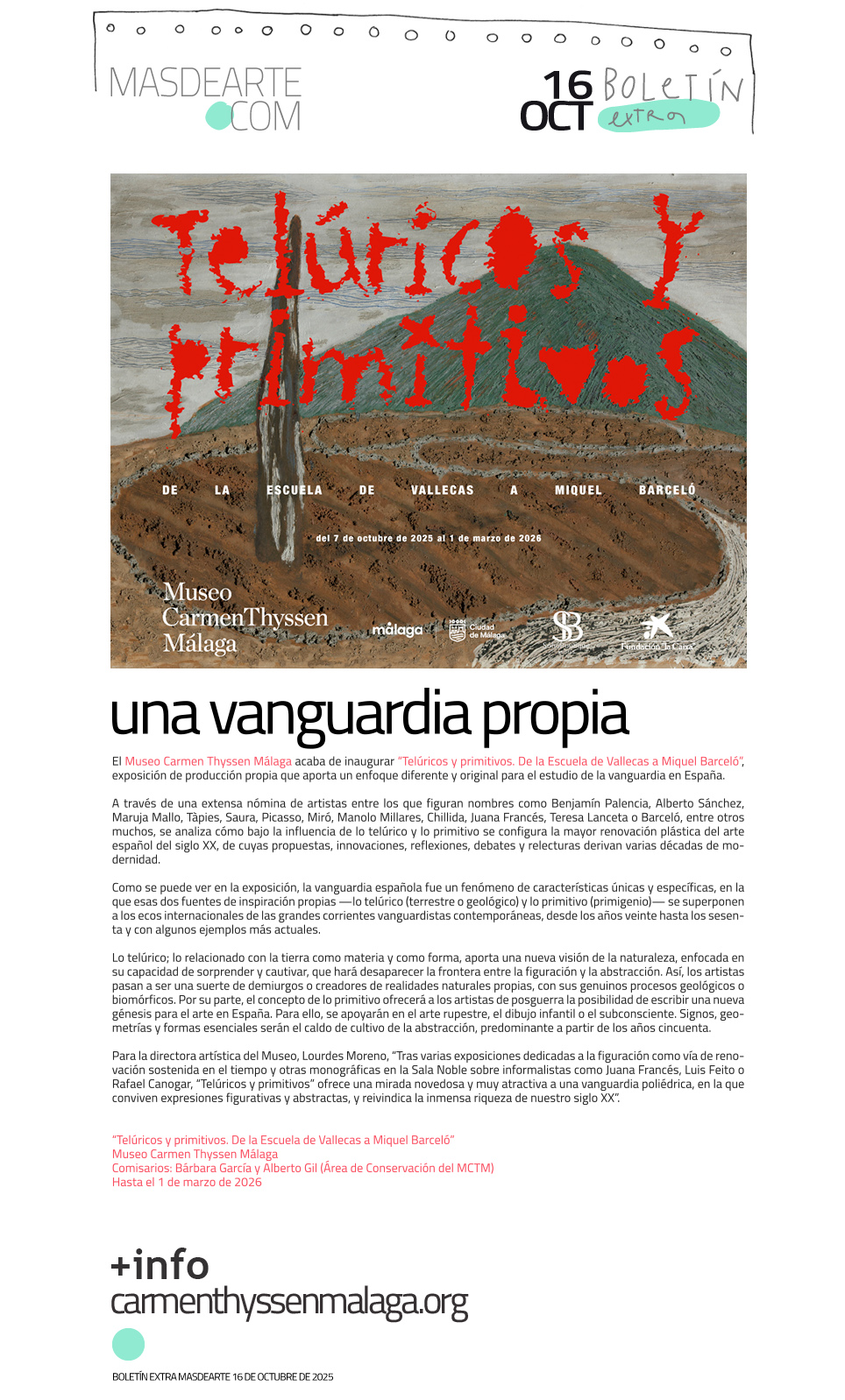 Extra masdearte: Telúricos y primitivos,
 nueva exposición en el Museo Carmen Thyssen Málaga