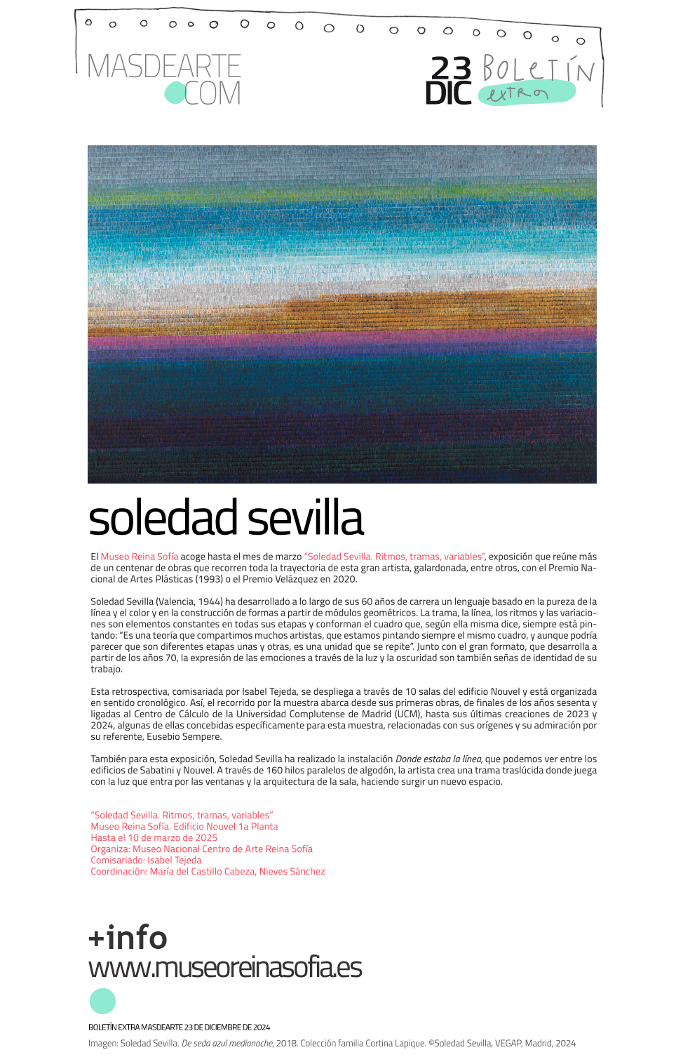 Extra masdearte: 'Ritmos, tramas, variables',
 la gran retrospectiva de Soledad Sevilla en el Museo Reina Sofía