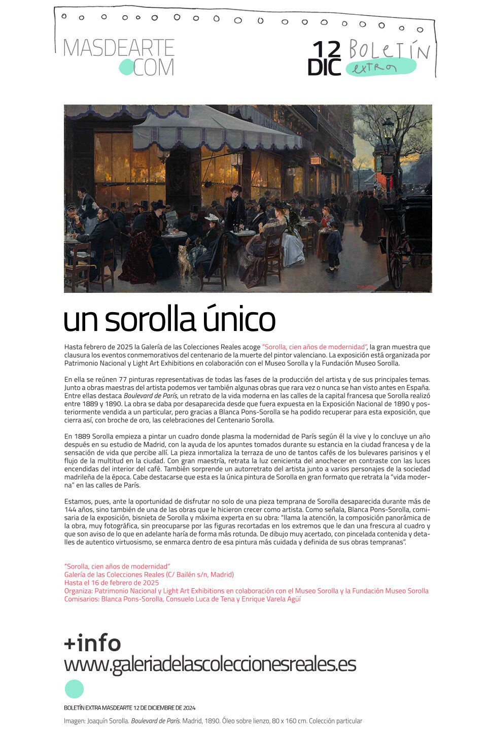 Boulevard de París, de Sorolla, se expone
 por primera vez desde 1890. Sorolla, cien años de modernidad, en la Galería de las Colecciones Reales. Hasta el 16 de febrero de 2025