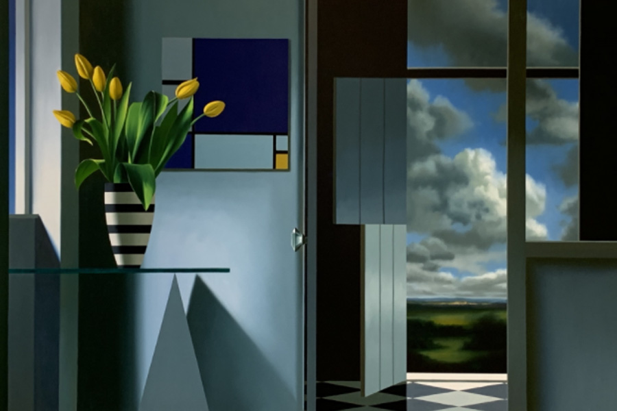 Bruce Cohen. Interior with Yellow Tulips and Mondrian, 2020