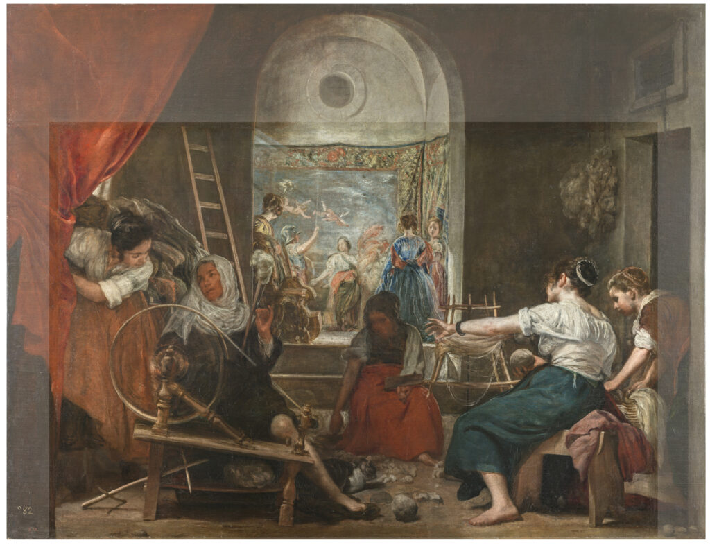 Imagen comparativa de la obra original y con los añadidos de Las hilanderas de Velázquez Foto © Museo Nacional del Prado