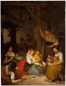 Valeriano D. Bécquer. Interior de una casa en un pueblo de Aragón, cuando la familia se reúne por la tarde a tomar el chocolate, 1866. Museo Nacional del Prado