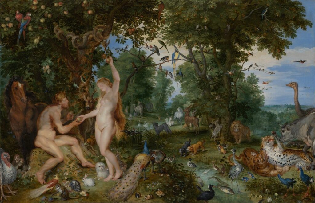 Jan Brueghel el Viejo y Peter Paul Rubens. El Jardín del Edén y la caída de Adán y Eva, hacia 1615. Mauritshuis