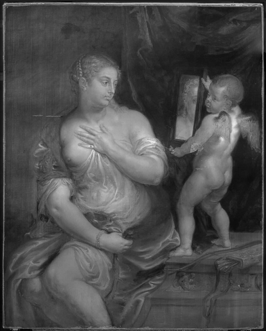 Detalle de la reflectografía infrarroja (IR) de Venus y Cupido, de Rubens