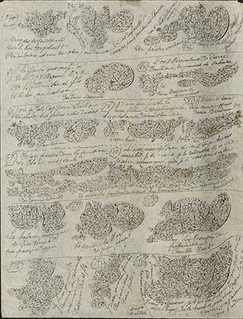 Jeanne Tripier Croquis de fantaisie, 24 enero 1937 Tinta sobre papel 27 x 20,5 cm Foto: Amélie Blanc, Atelier de numérisation – Ville de Lausanne Collection de l’Art Brut, Lausana