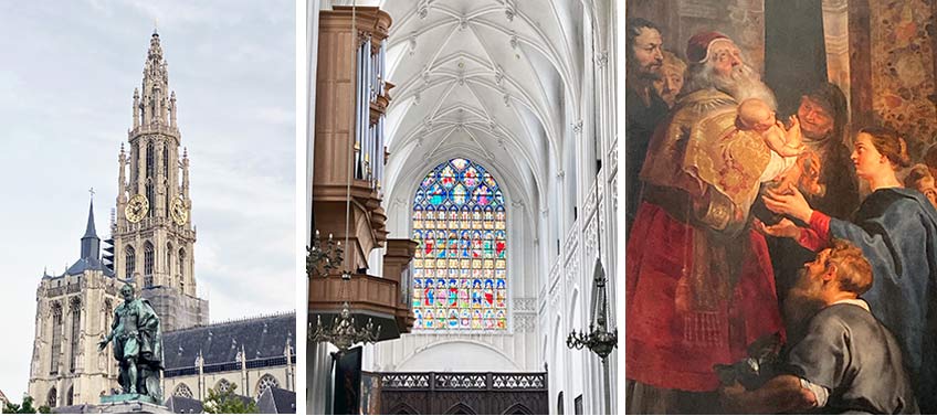 Catedral de Nuestra Señora. En su interior se pueden ver cuatro pinturas de Rubens. En la imagen de la derecha se recoge un detalle del Descendimiento de la cruz (c. 1612) 