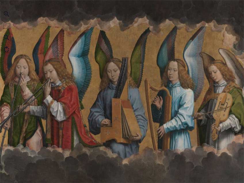 Hans Memling. God the Father with Singing and Music-Making Angels, detalle. Museo Real de Bellas Artes de Amberes KMSKA