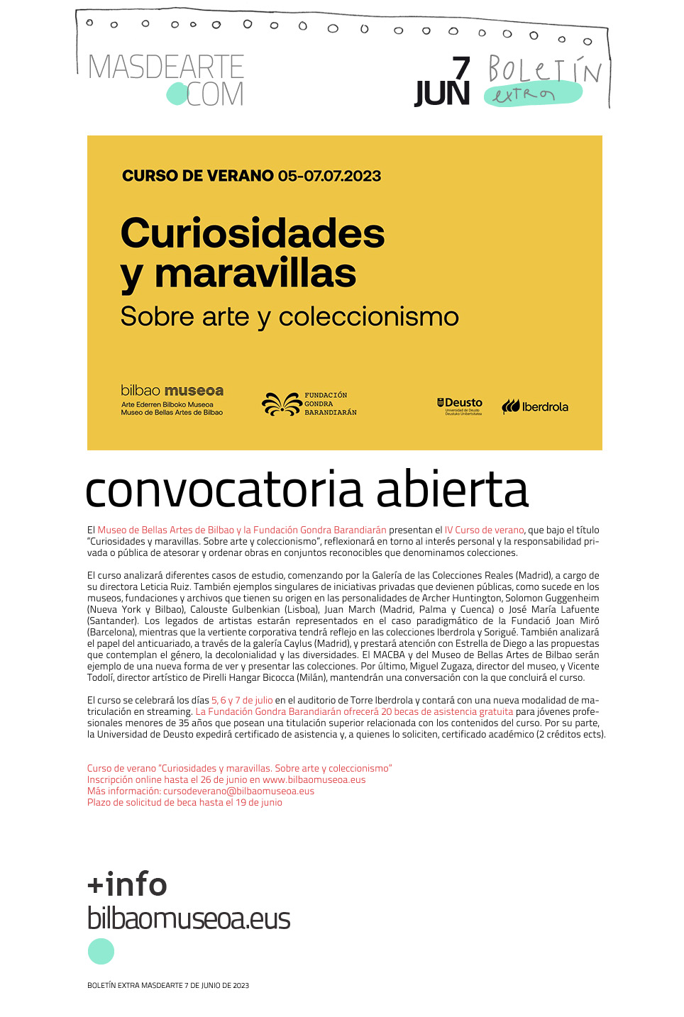 Curiosidades y maravillas. Sobre arte y coleccionismo. IV Curso de verano organizado por el Museo de Bellas Artes de Bilbao y la Fundación Gondra Barandiarán, del 5 al 7 de julio de 2023 