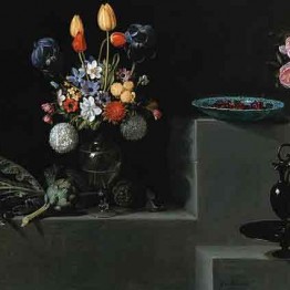 Juan Van der Hamen. Bodegón con alcachofas, flores y recipientes de vidrio, 1627