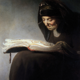 Rembrandt. Anciana leyendo un libro, hacia 1629