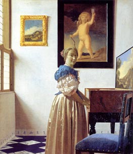Vermeer. Dama joven en pie ante una espineta, hacia 1670-1672. National Gallery, Londres
