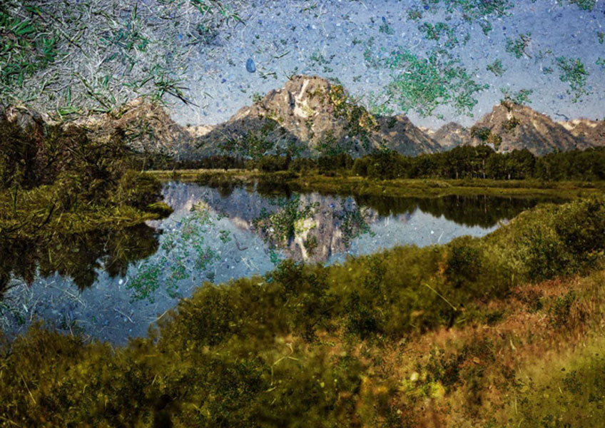 Abelardo Morell, Tent-Camera Image on Ground: View of Mount Moran and the Snake River from Oxbow Bend, Grand Teton National Park, Wyoming, 2011. Cortesía de Edwynn Houk Gallery