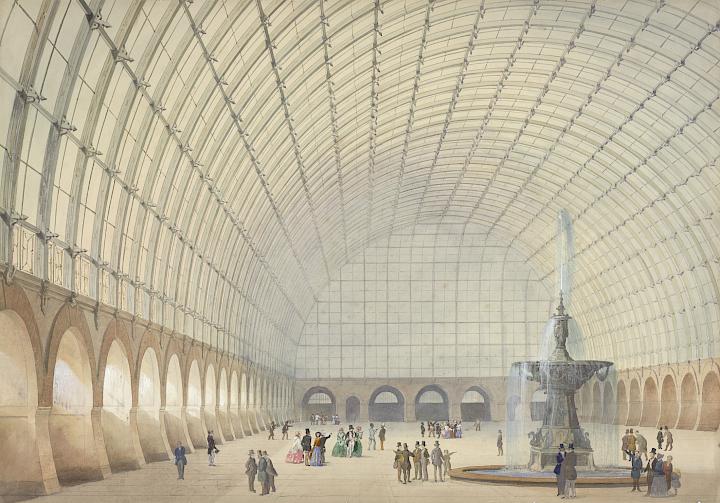 Sprenger. Interior del Hall de Ejercicios Militares, Exposiciones e Industria de Viena, 1853