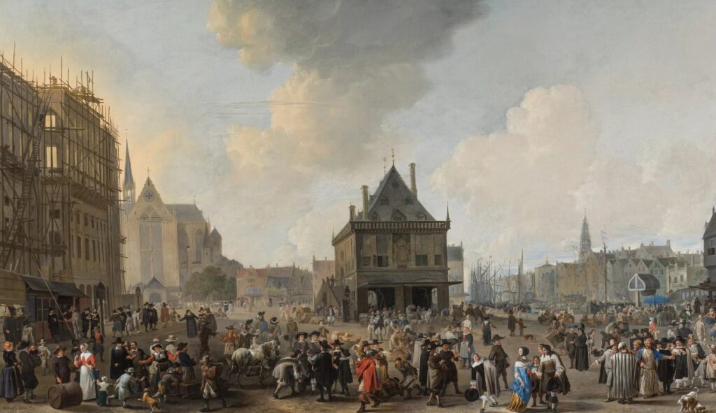 Johannes Lingelbach. Vista de la plaza Dam con el nuevo ayuntamiento en construcción, 1656. Amsterdam Museum