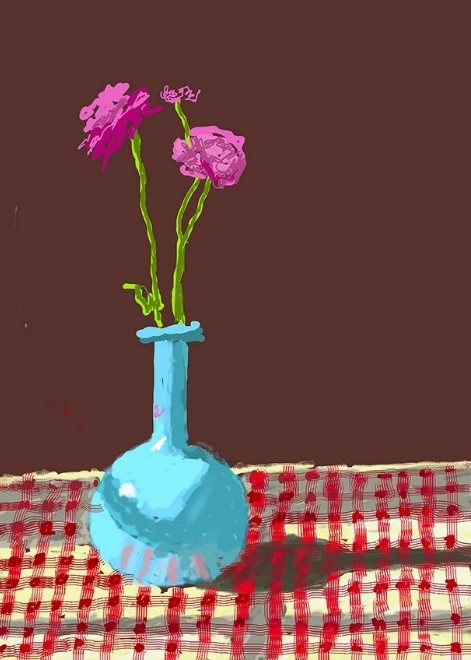 David Hockney. 28th February 2021, Roses in a Blue Vase, 2021. 