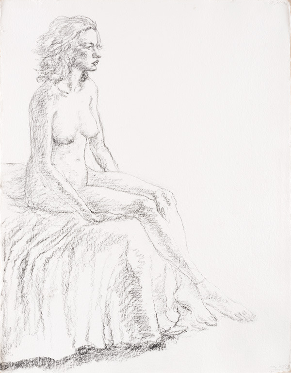 Avigdor Arikha. Miss A. Nude Seated on a Bed, Profile, 1990