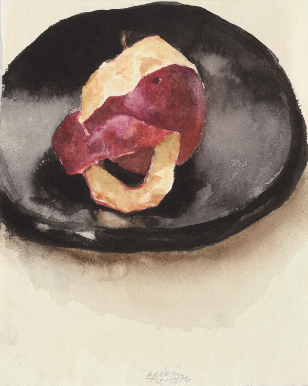 Avigdor Arikha. Apple, Half-Peeled on a Black Plate, 1976