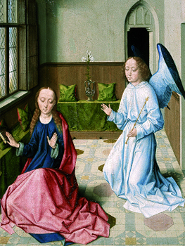 Escuela de Dirk Bouts. Anunciación de la Virgen, 1470-1480. Fundación Príncipes Czartoryski, depósito en el Museo Nacional de Cracovia