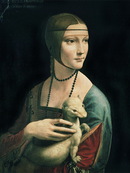 Leonardo Da Vinci. La Dama del Armiño, hacia 1490.Propiedad de la Fundación Príncipes Czartoryski,  en depósito en el Museo Nacional de Cracovia 