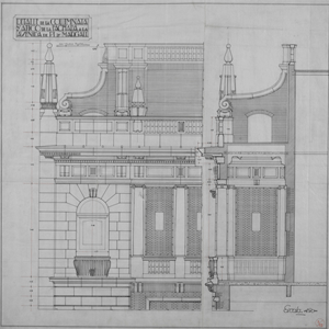 Secundino Zuazo Ugalde. Palacio de la Música. Detalle de la columnata y ático de la fachada a la Avenida Pi y Margall, 1924. BNE