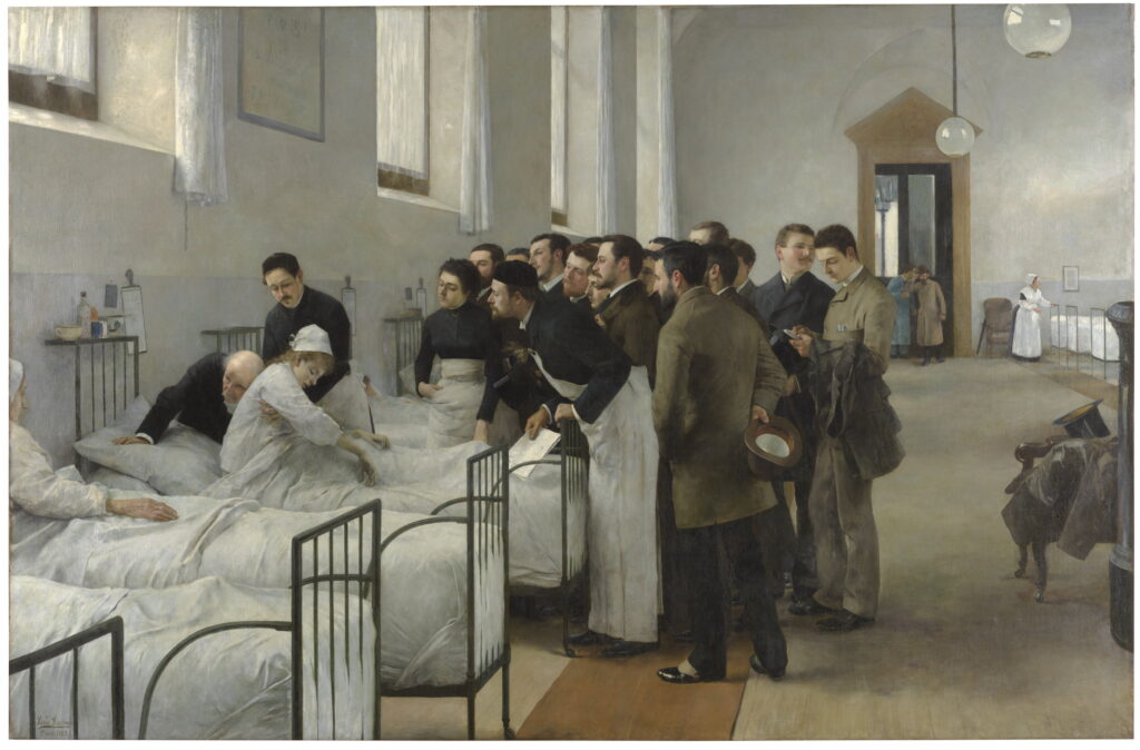 Luis Jiménez Aranda. Una sala del hospital durante la visita del médico en jefe, 1889. Museo Nacional del Prado