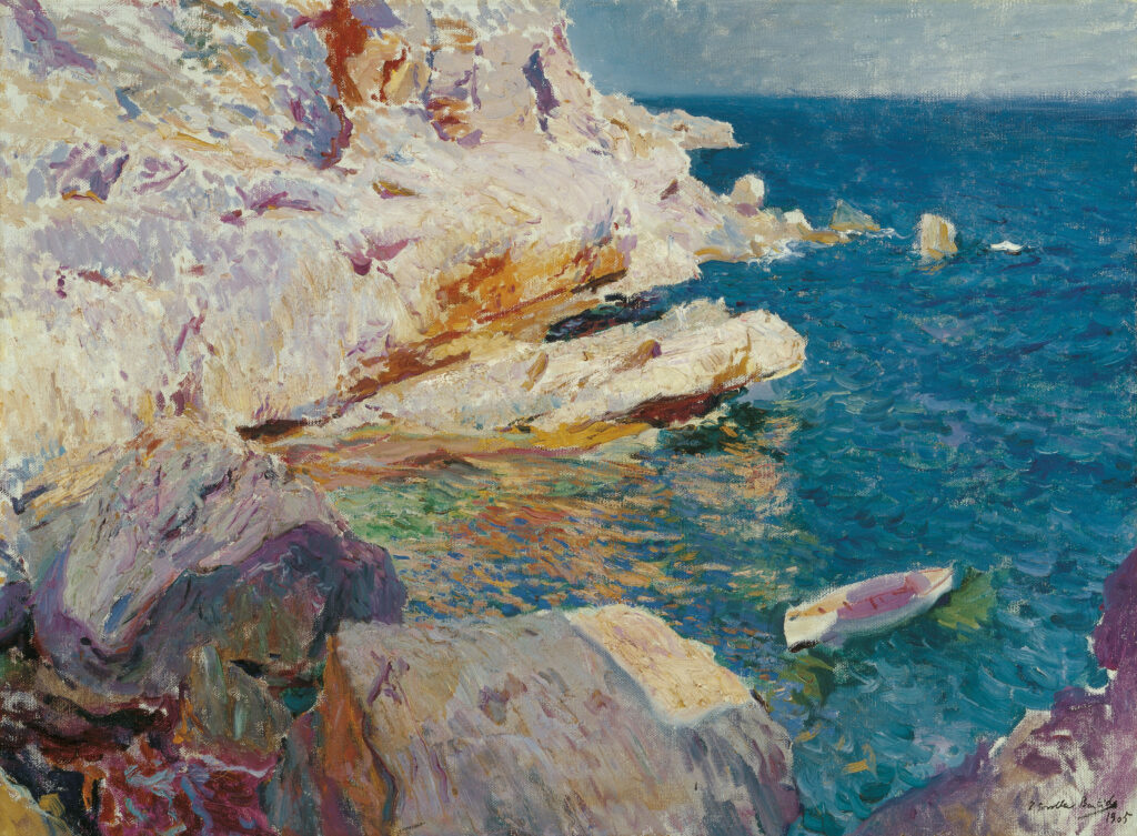 Joaquín Sorolla Rocas de Jávea y el bote blanco, 1905 Colección Carmen Thyssen-Bornemisza en préstamo gratuito al Museo Carmen Thyssen Málaga