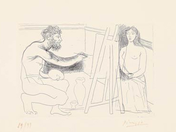 Pablo Picasso. Pintor ante su caballete con modelo desnuda, 1927–31 