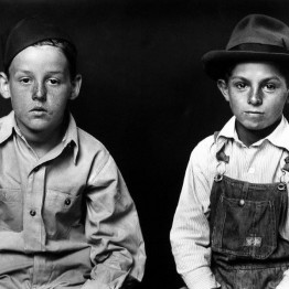 Mike Disfarmer. Two Young Boys, One in Overalls, 1939-46