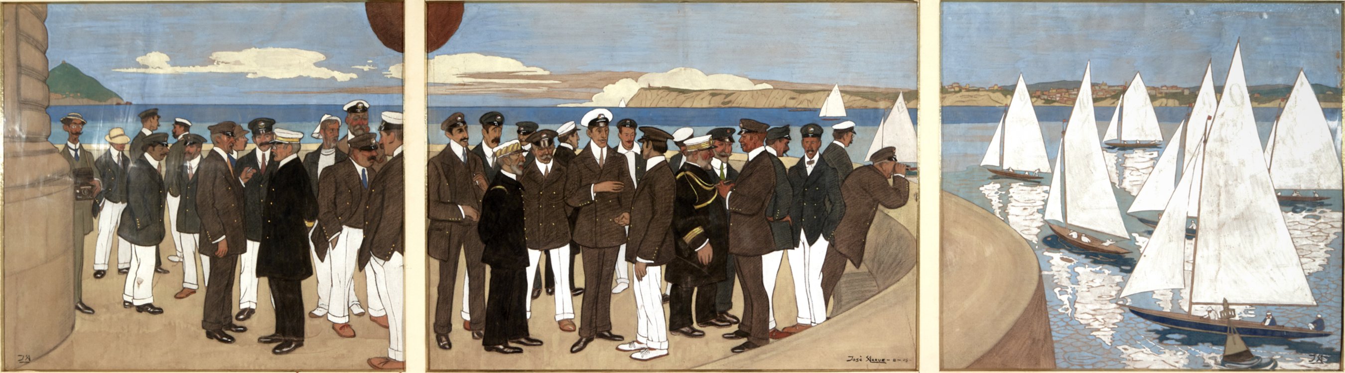 José Arrue. Regatas en el Abra. Alfonso XIII en el faro de Algorta, 1908. Colección Sociedad Bilbaina © José Arrue