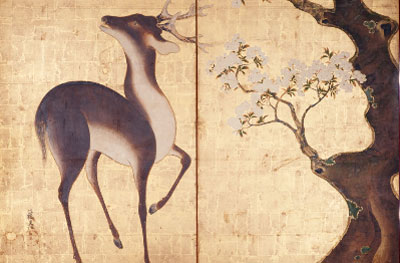 Ogata Kōrin. Pareja de biombos de dos hojas Ciervo, principios del siglo XVIII, época Edo. Tokio. Seikado Bunko Art Museum