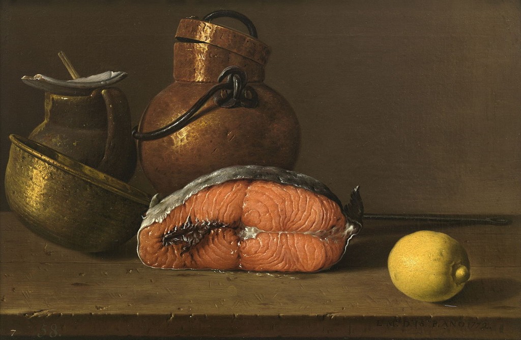 Luis Egidio Meléndez. Bodegón con salmón, limón y recipientes, 1772. Museo Nacional del Prado