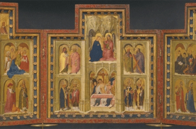 Southern Netherlands (Liège?), The Man of Sorrows, Christ and the Virgin, and Saints (The Norfolk Triptych) c. 1410-1420