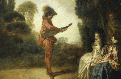 Antoine Watteau.  L'Enchanteur Huile sur cuivre Troyes, Musée des Beaux-Arts