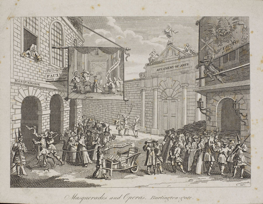 William Hogarth. Bailes de máscaras y ópera (el mal gusto de la ciudad) Grabado, c. 1790 © Victoria and Albert Museum, Londres