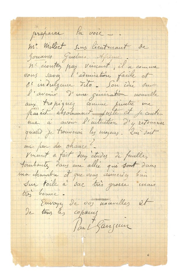 Carta de Vincent Van Gogh y Paul Gauguin a Émile Bernard, 1 o 2 de noviembre de 1888. Van Gogh Museum (Vincent van Gogh Foundation)