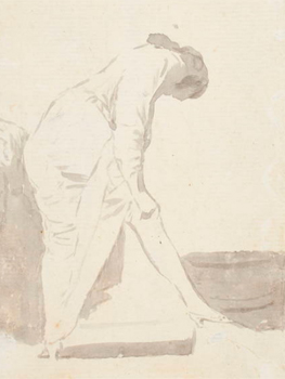 Francisco de Goya. Joven estirándose la media. Álbum de Sanlúcar o Álbum A, j, 1794-1795