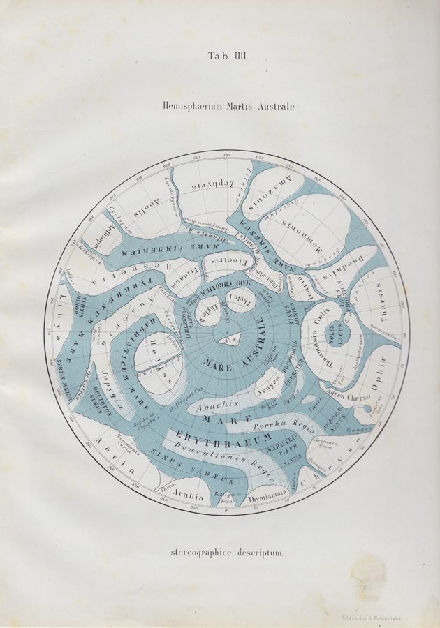Giovanni Schiaparelli. Hemisferio austral de Marte, 1877-1878. © Fondo G. V. Schiaparelli